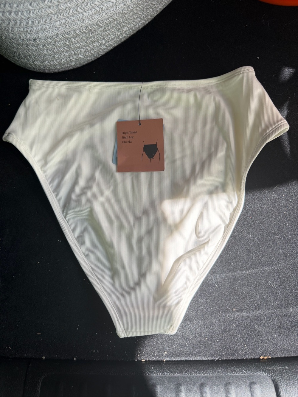 High-Waist Ribbed Bikini Bottoms - Cream